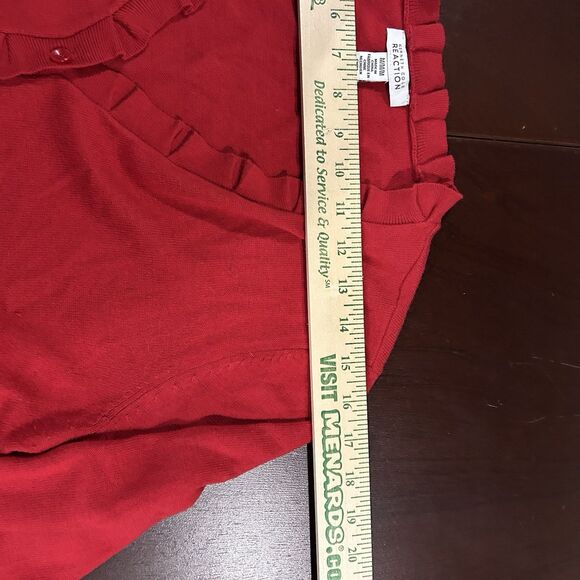 Kenneth Cole Reaction Sweater Cardigan Red Ruffle Button Size M Long Sleeve - Picture 2 of 10